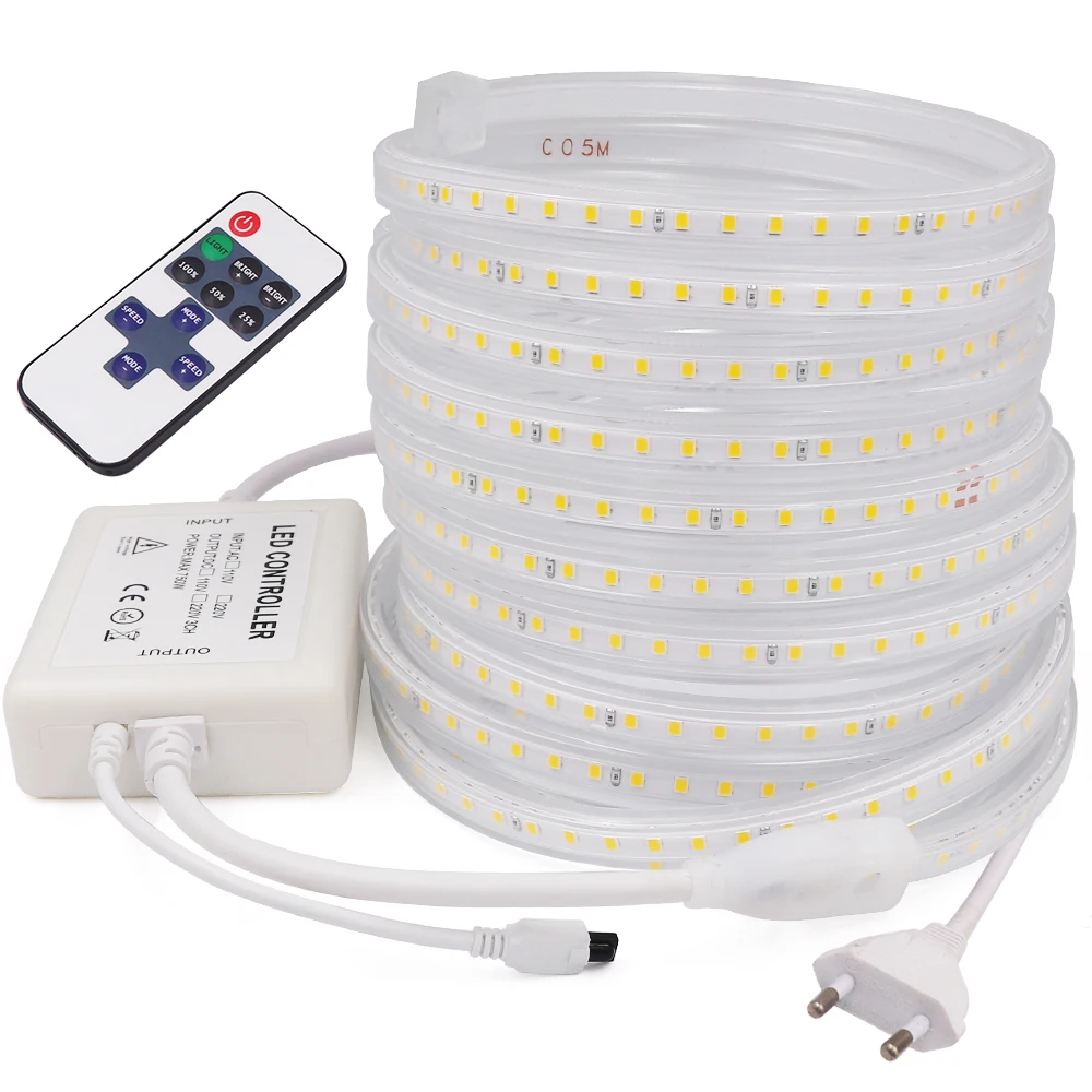 

220V 2835 LED Strip Light Dimmable Remote Control High Brightness 120LED/m Flexible LED Ribbon 1m 5m 10m 15m 20m 25m Waterproof