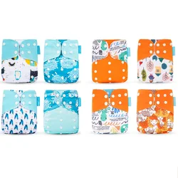 Happyflute fralda de microfibra ajustável, 8 peças, lavável, reutilizável, bebês, fraldas de bolso
