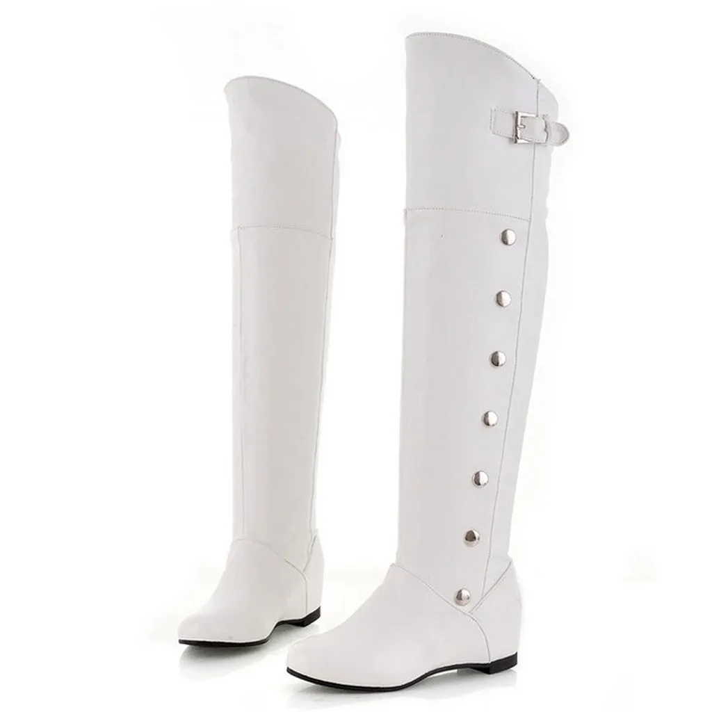 SAGACE Women Knee High Boots Autumn Winter Leather Long snow Boots fashion Comfortable warm winter shoes woman high kneeboots#4 - Цвет: White