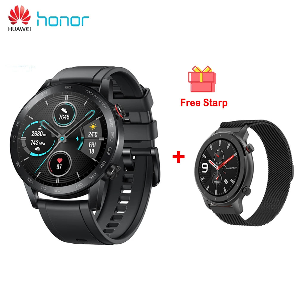 [Глобальная версия] huawei Magic 2 Honor Minos gps Смарт-часы 1,39 дюймов дисплей 5 атм водонепроницаемый длинный аккумулятор спортивные Смарт-часы - Цвет: black with Strap