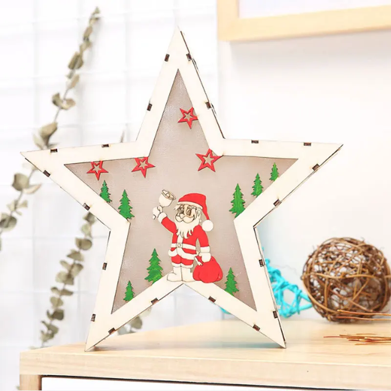 

Christmas Light LED Plaque Sign Santa Claus Wooden Christmas Decoration Stars Festival Indoor Outdoor Luminous Beautiful