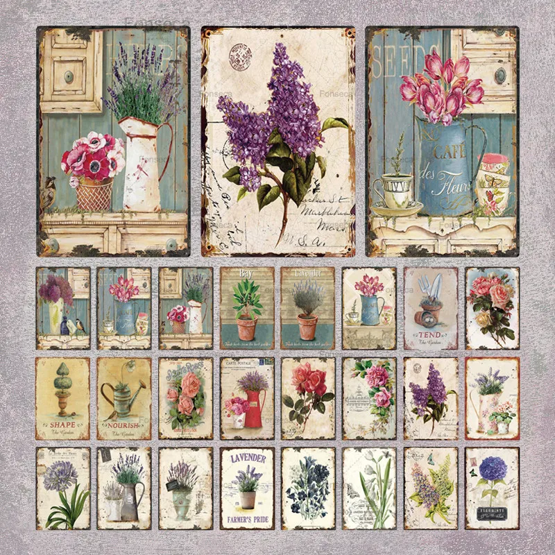 

Vintage Metal Tin Sign Flowers And Plants Home Decor Retro Metal Sign Shabby Wall Decor For Kitchen Dining Room Metal Plate