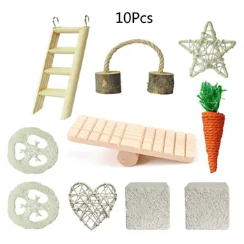 

10Pcs/Set Hamster Chew Toys Natural Wooden Seesaw Ladder Teeth Care Molar Accessories for Bunny Rabbits Gerbils Chinchilla Gerbi