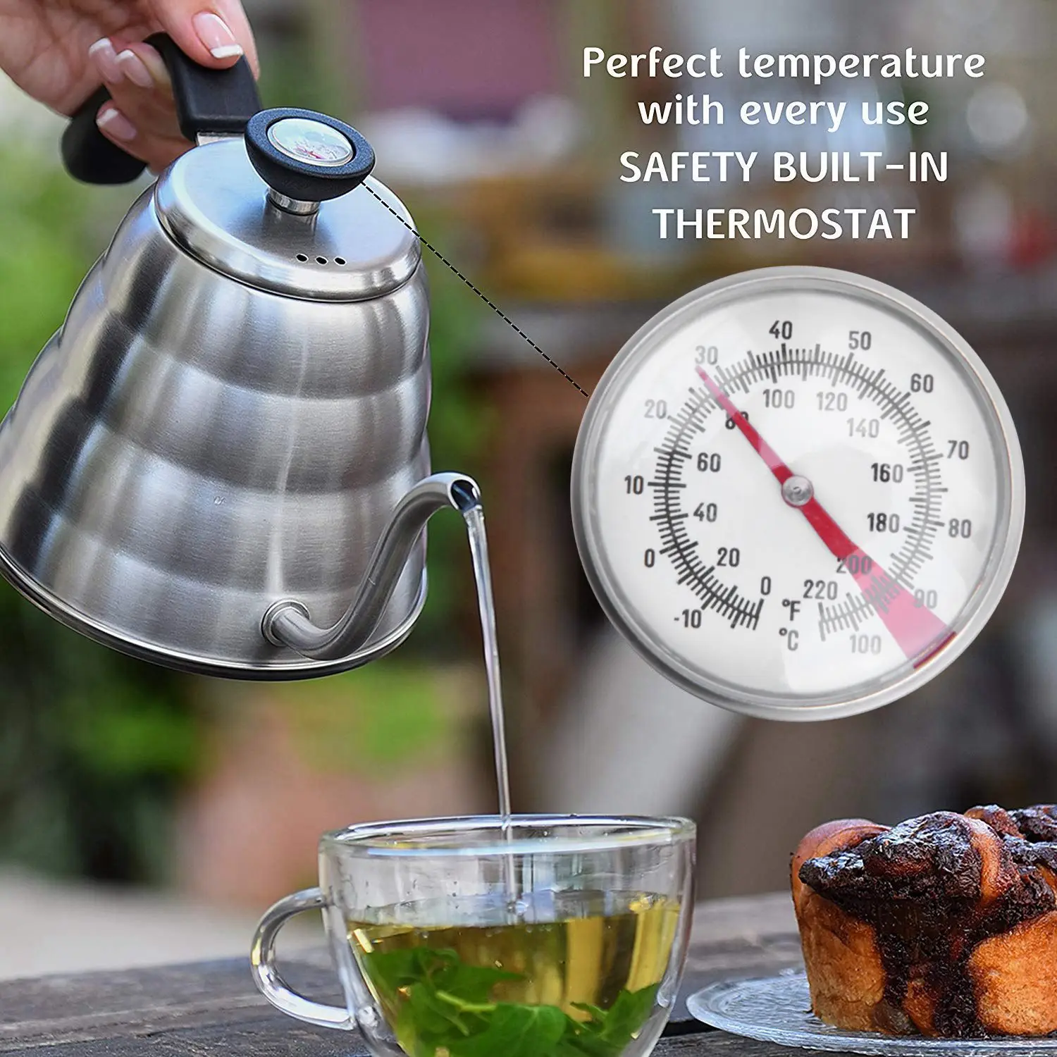 

Premium Pour Over Coffee Kettle with for Precise Temperature 40floz - Gooseneck Tea Kettle - 5 Cup Stainless Steel Teapot for St