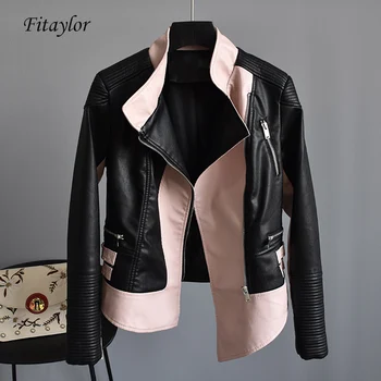 

Fitaylor Autumn Faux Soft Leather Women Short Jacket Asymmetric Punk Bomber Coats Turn-down Collar Zipper Leather Outerwear