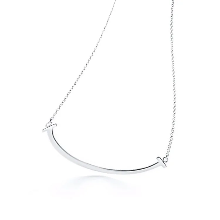 

Jiu ling chuang Jewelry S925 Fine Silver White Gold Plated Smile Necklace Smiley Choker Tang Jing Celebrity Style Pendant Gift
