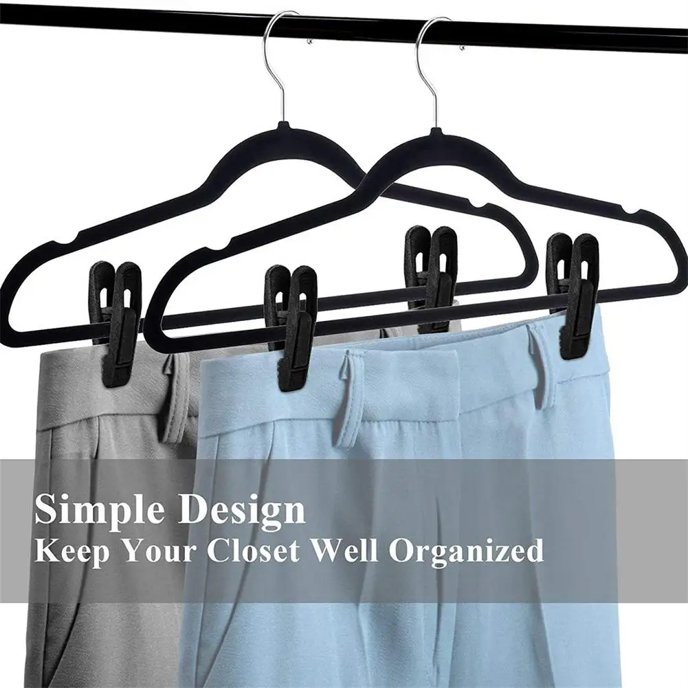 20pcs Velvet Hangers Clips Pants Hangers Clips Flocked Hanger Hanger Plastic Thicken Clothes Pants Clip