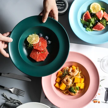 

Nordic Ceramic Matte Straw Hat Western Pasta Deep Dish Japanese Round Fruit Salad Dessert Sushi Plate Kitchen Tableware 9 Inch