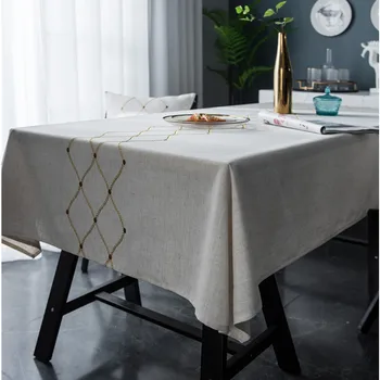 

Luxury Linen Rhombus Kitchen Embroidery Waterproof Tablecloth Square Tablecloth Table Cover Towel Cloth Rectangular