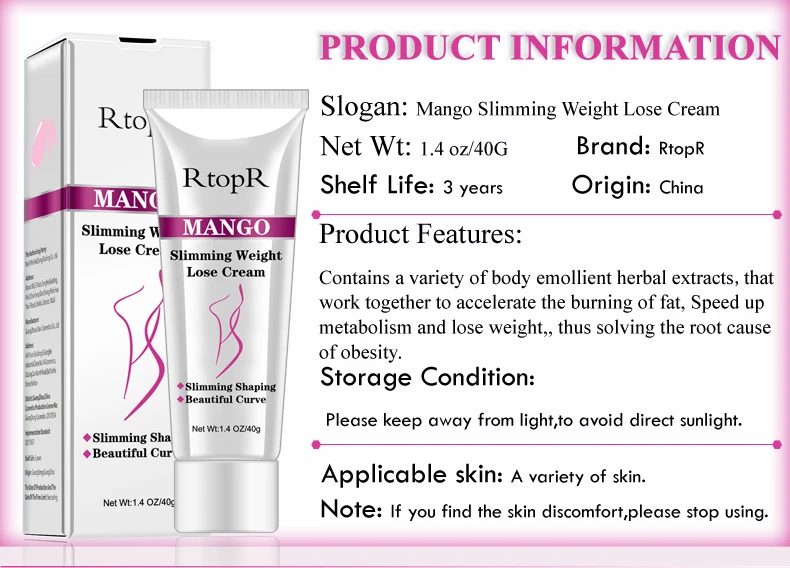 40g Mango Slimming Weight Lose Body Cream Slimming Shaping Create Beautiful Curve Firming Cellulite Body Anti Winkles