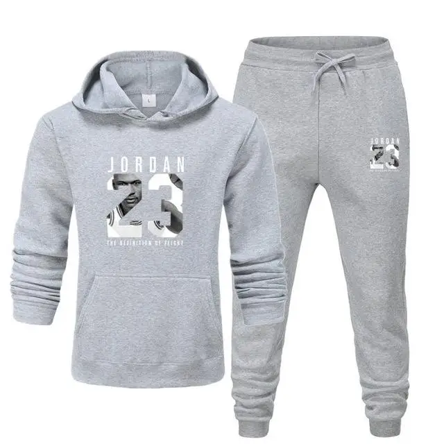 light gray Брендовый спортивный костюм, модные толстовки для мужчин, спортивная одежда из двух частей, комплекты из толстой шерсти с капюшоном+ штаны, спортивный костюм для мужчин - Цвет: light gray