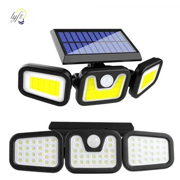 

LED solar wall light 3 mode can be rotated outdoor three-head induction waterproof roadside park decorative lighting solar light