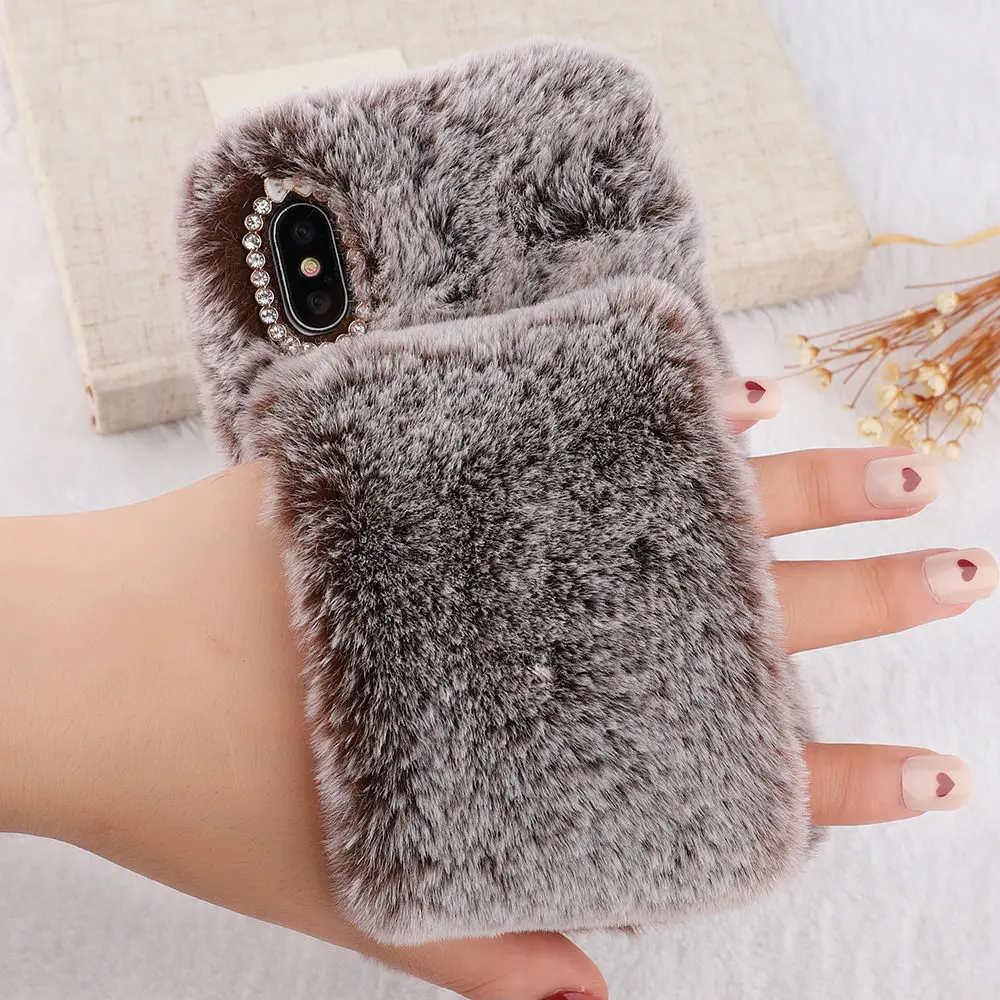 Brown Pepmune Роскошный чехол-перчатка с пушистым мехом для samsung Galaxy A7 A8 A6 J4 J6 Plus женский милый зимний противоударный мягкий чехол-бампер - Цвет: Brown