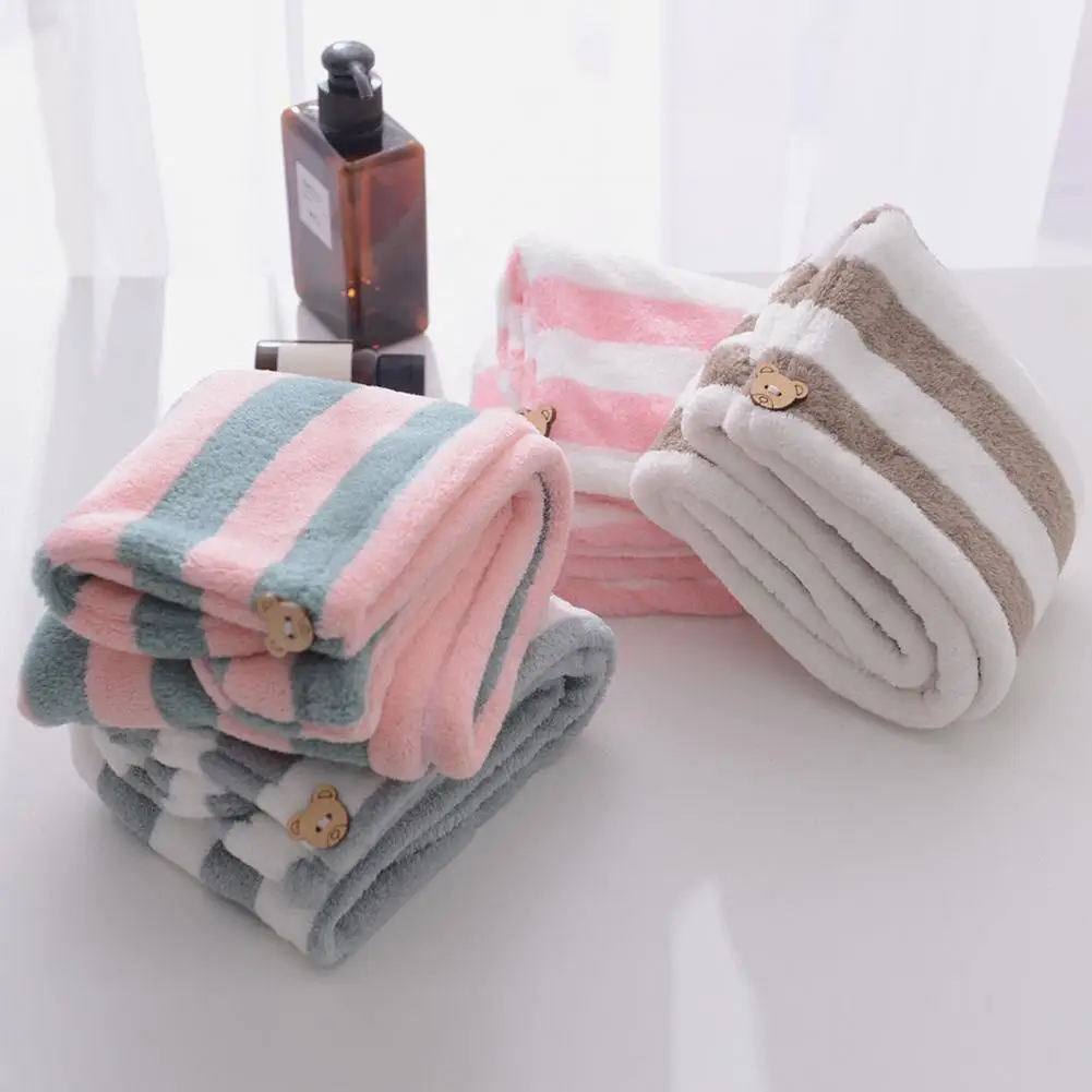Premium Shower Head Towel Safe Wrapped Bath Cap Quick Drying Convenient Hair Towel Wrap with Buttons