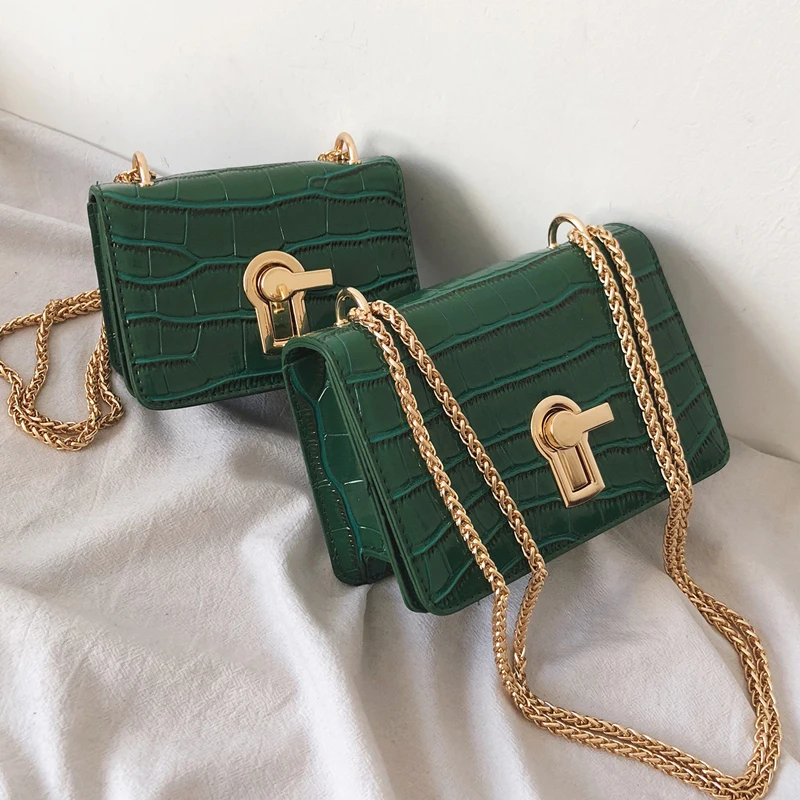 

Mini Square Flip bag 2019 Summer New Quality PU Leather Women's Designer Handbag Stone pattern Lock Chain Shoulder Messenger Bag