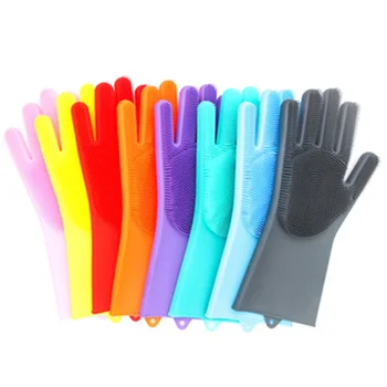 

1 Pair Silicone Rubber Cleaning Gloves With Bristles Washing Glove Household Anti-scald Gloves Scrub Tools Kitchen Accessories