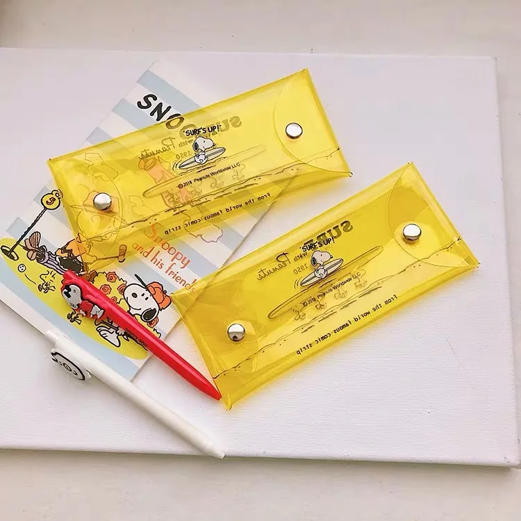 

INS Popular Peanuts Rogue Dog Kawaii cartoon Transparent PVC yellow Pencil Bag Storage Bag Purse Card Package Learning Storage