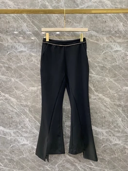 

2020 Spring and Summer New Women's Hem Irregular Cut Decorative Solid Color Is Flared Trousers Casual Pants 414