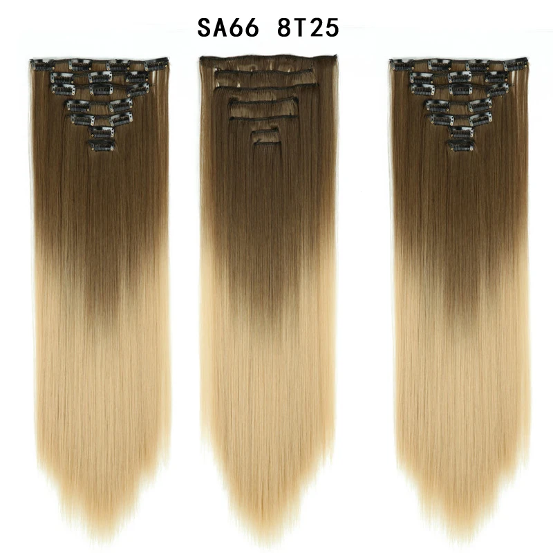 MERISI HAIR 22 Synthetic Deep Wave Hair Heat Resistant Light Brown Gray Blond Women Hair Extension Set Clip In Ombre Hair - Color: SA66 8T25