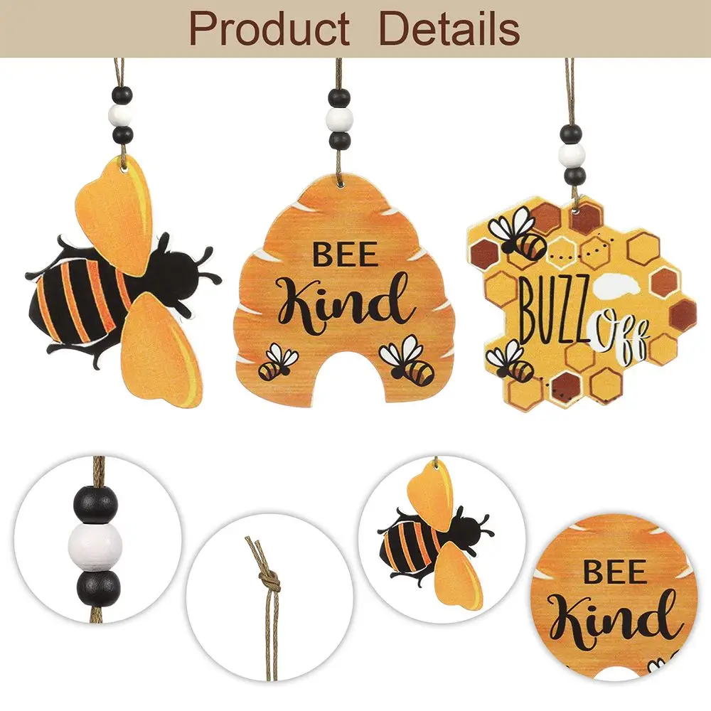 Sinal de abelha de madeira decoração da arte da abelha, dia das abelhas pendurado pingente ornamento de madeira artesanato, pastoral abelha decoração para casa quintal jardim