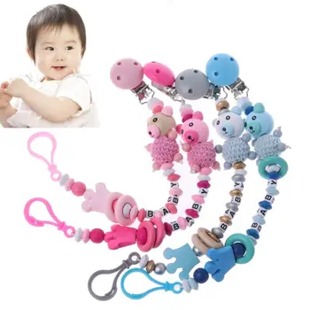 

Baby Pacifier Clip Chain Infant Boys Girls Cute Cartoon Bear Letters Toys Teether Pacifier Chain Holder Baby Nipple Feeding
