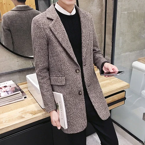 Dark brown Для мужчин зимняя мода длинный плащ пальто Высокое качество Повседневная куртка, плащ, брендовая однобортная Для мужчин, мужское шерстяное пальто - Цвет: Dark brown