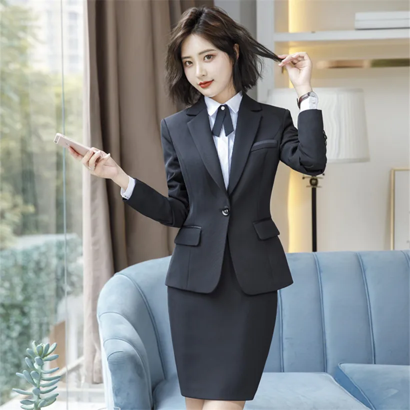 New-elegant-Business-skirt-suit-women-autumn-formal-long-Sleeve-slim-Career-blazer-and-skirt-office