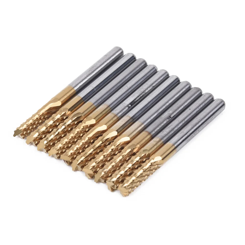 

10pcs Titanium Coat Carbide 3.0X12mm End Mill Engraving Bits CNC Rotary Burrs