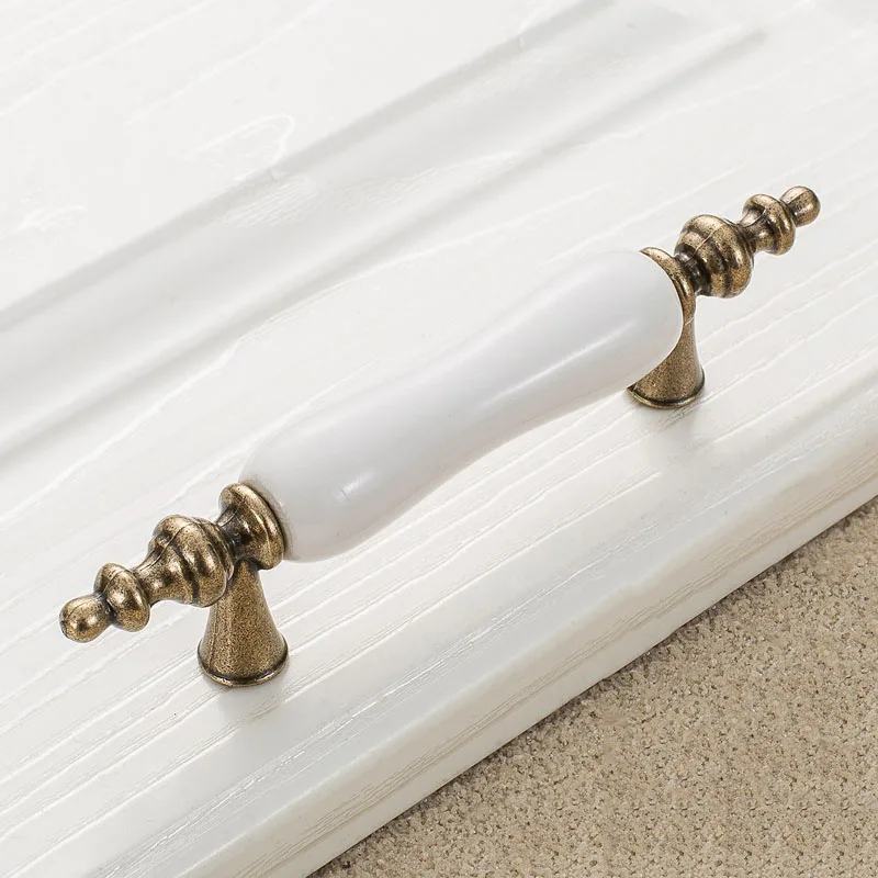 Античные бронзовые белые керамические ручки для шкафов шкафчик из цинкового сплава дверные ручки простая европейская мебель оборудование