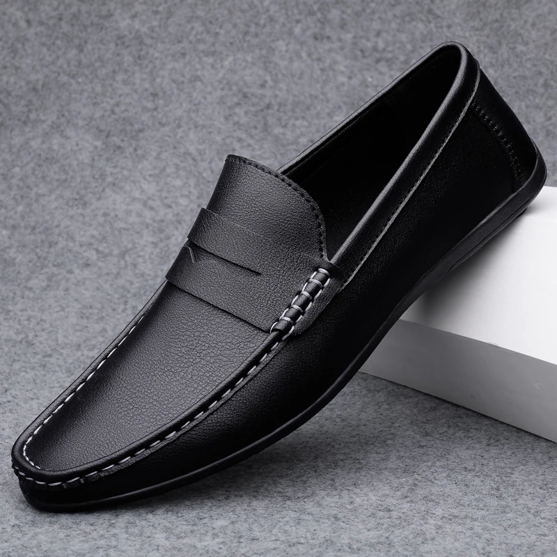 Spring Autumn Mens Casual Leather Loafers Men Loafer Shoes Mocasines Hombre Mocassini White Black Slip-On Big Size Dropshipping 2