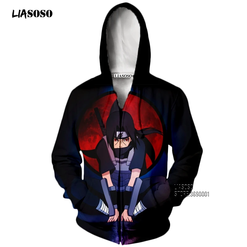LIASOSO 3D принт аниме Наруто Учиха Итачи для мужчин и женщин толстовки с капюшоном Кофты на молнии Пальто повседневные Пуловеры Одежда