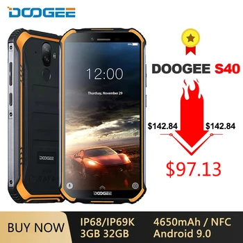 

DOOGEE S40 IP68/IP69K 4G Rugged Mobile Phone 4650mAh Android 9.0 5.5'' 18:9 MT6739 Quad Core 3GB 32GB NFC Face ID LTE Phone