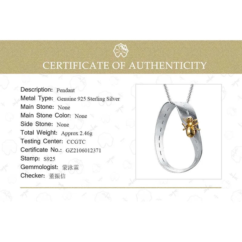 Lotus Fun Real 925 Sterling Silver Handmade Fine Jewelry Creative Hardworking Ant Design Pendant without Necklace for Women Gift