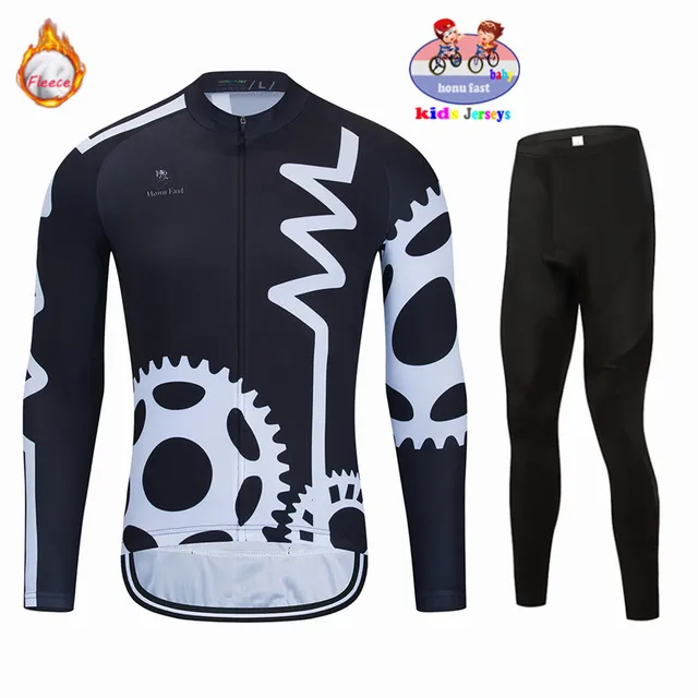 2021 Kids Long Sleeved Winter Thermal Fleece Cycling Jersey Sets Keep Warm Children Balance Bike Clothing Baby Pad Body Suits 2