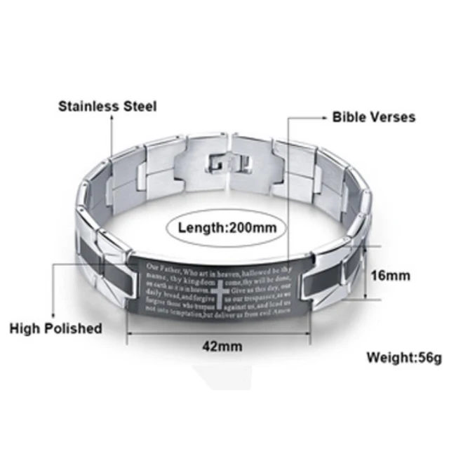 Mens Religious Stainless Steel Gold Bible Verse Lords Prayer