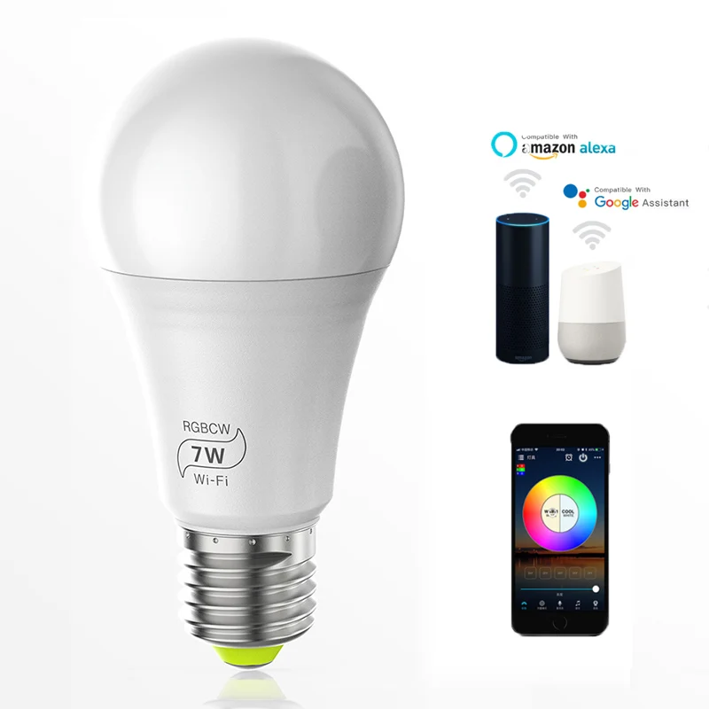 

Magic 7W E27 RGB Led Light Bulb Smart Home Bluetooth Lamp Color Change Dimmable AC 85-265V Work with ALexa Google Home