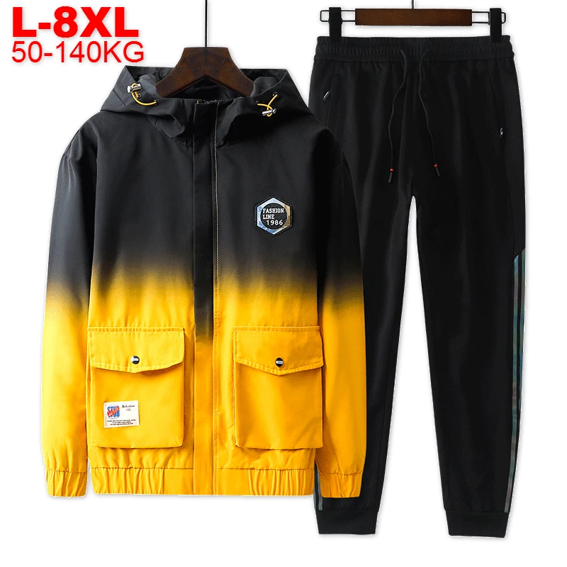 Large Size Men's Tracksuit Gradient Jackets Two Pieces Men Sets Jacket