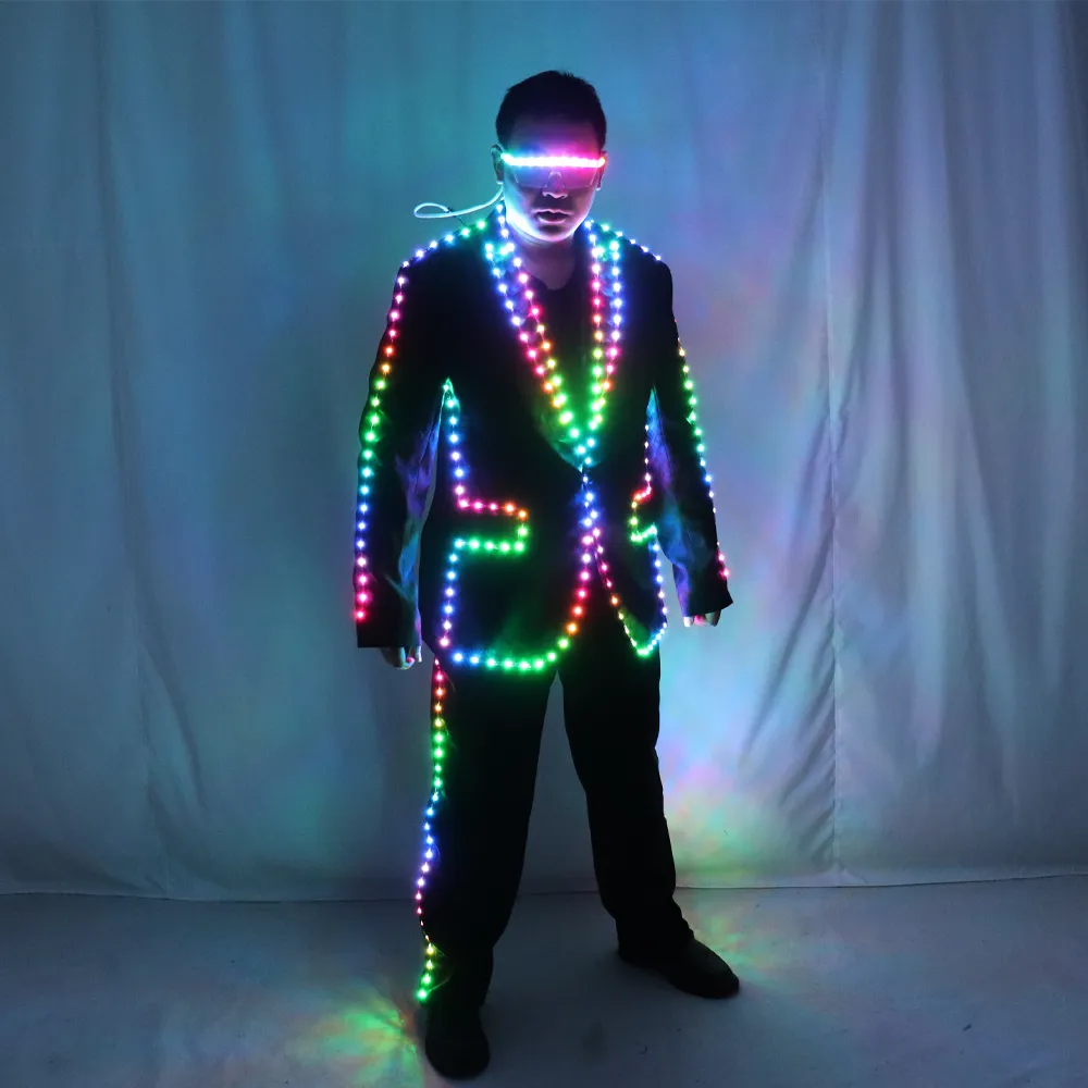 Full Color Pixel LED Lights Jacket Coat Stage Dance Costume Tron RGB Light Stage Suit Outfit _ - AliExpress Mobile