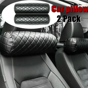 

Hot Sales Fashion Brand New 2Pcs Universal Memory Foam Car Neck Pillow PU Leather Auto Cylindrical Office