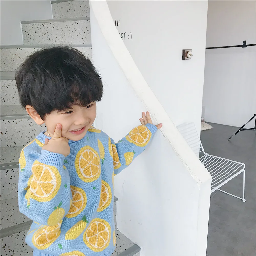 Tonytaobaby/новая осенне-зимняя одежда для мальчиков и девочек; Детские свитера с рисунком арбуза и лимона; Детские свитера; свитер для девочек