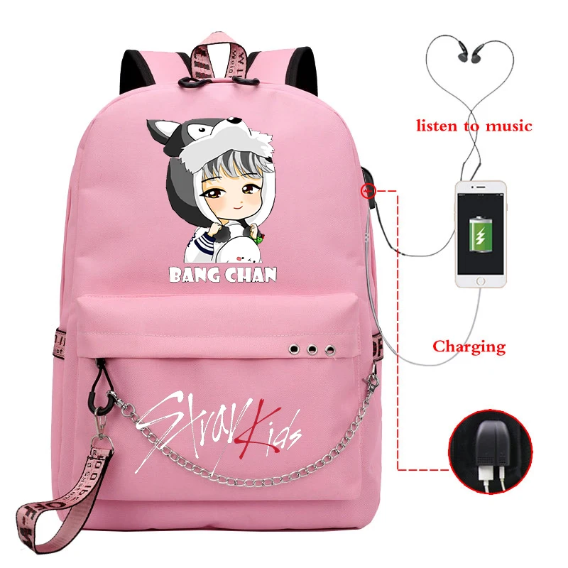 Бродячий Детский рюкзак, Mochila Feminina, Usb зарядка, школьные сумки для девочек-подростков, Kpop Bookbag, женский рюкзак, рюкзак для ноутбука, рюкзак для путешествий - Цвет: 810-JX-Straykids 3
