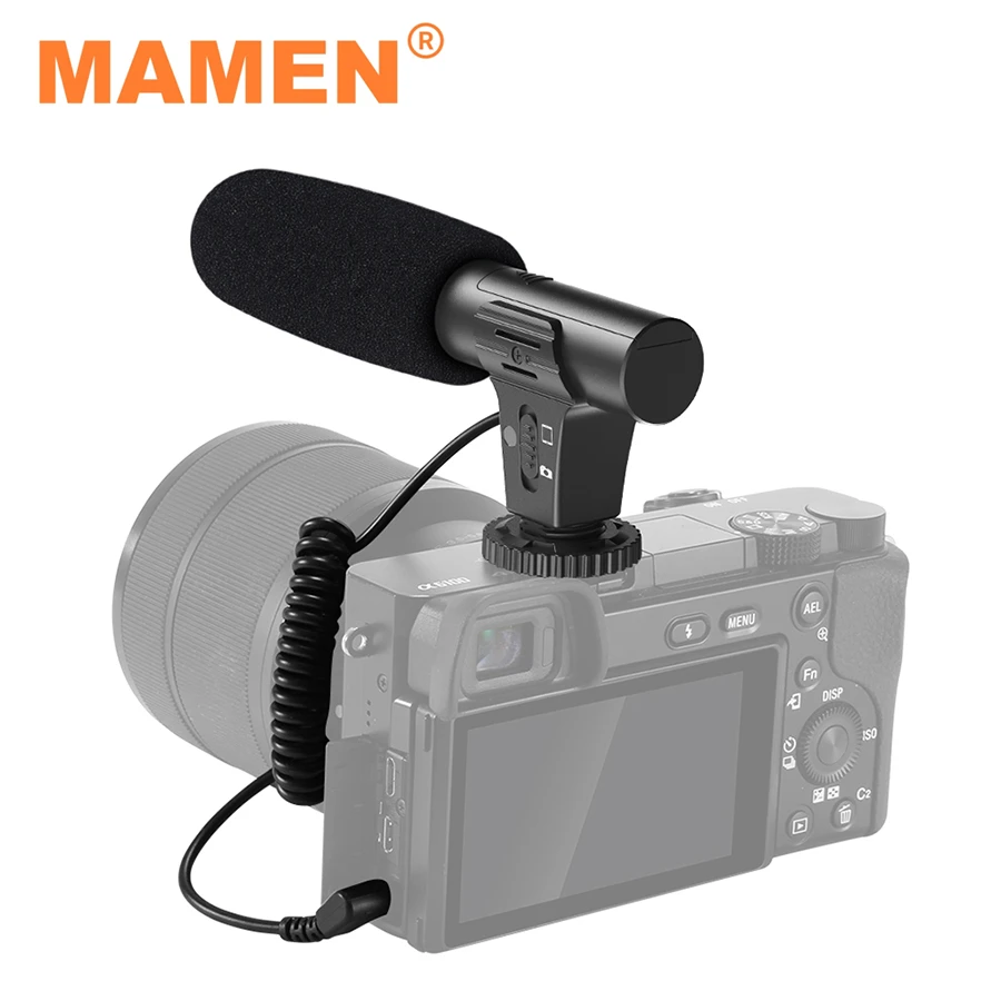 MAMEN 3.5mm Audio Plug Recording Microphone With Spring Cable One Key Switch Mode For Mobile Phone Camera Universal Video Record podcast microphone