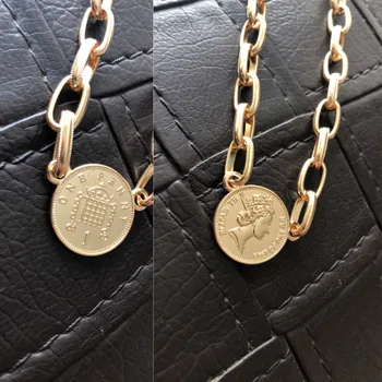 

New Elegant Graceful Gold Color Plating Coin Pendant Center Big Chain Choker Necklace For Women Gorgeous Statement Jewelry