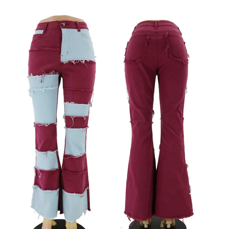 

Patchwork Design Button Women Trousers High Waist Purple Street Hip Hop Trouser Fashion Casual Female Flare Long Pant style-2
