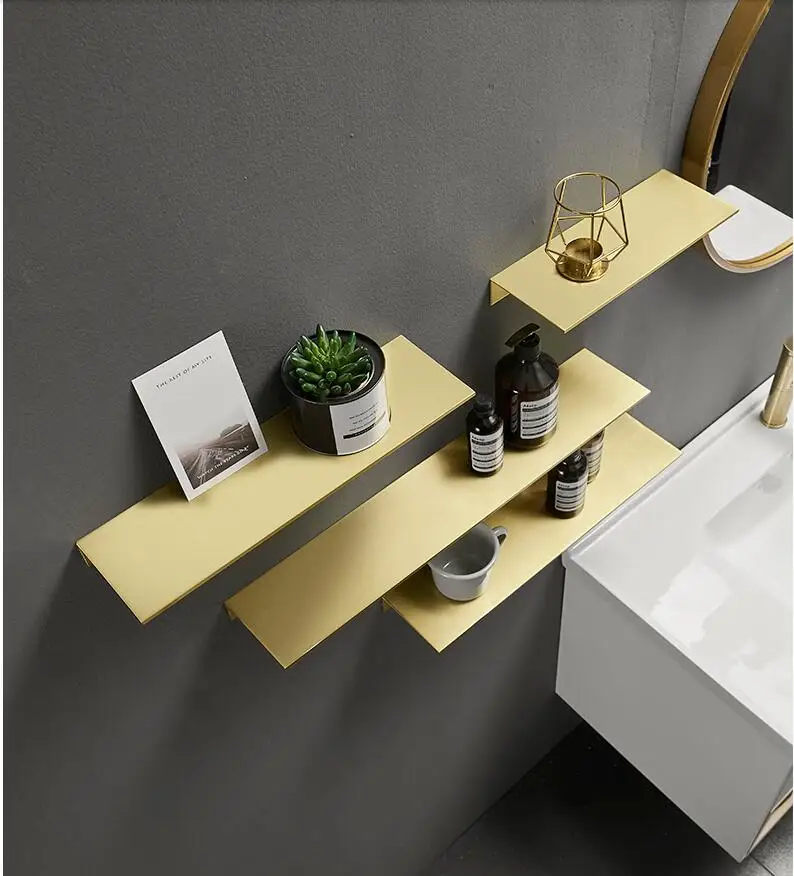 Vidric Tuqiu Bathroom Shelf Cosmetic Rack Brushed Gold Bath Corner Basket Wall Mounted Aluminum Bathroom Rack Shelf