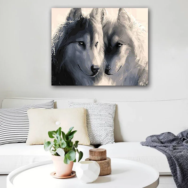 DIY картинки для раскраски по номерам с волком пары Картина Рисунок Живопись в