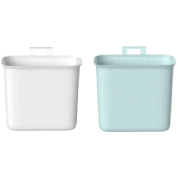 

2 Pcs Kitchen Cabinet Trash Can Cabinet Hanging Door Garbage Bin Garbage Container Plastic Trash Can Bins Blue & White