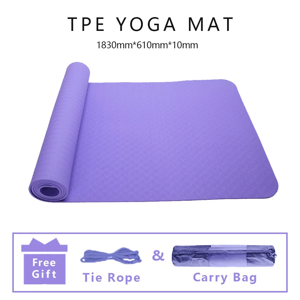 

1830*610*10mm Yoga Mat Anti-Slip Odorless Pilates Fitness Exercise Gym TPE Eco-Friendly Material For Beginner With Gift