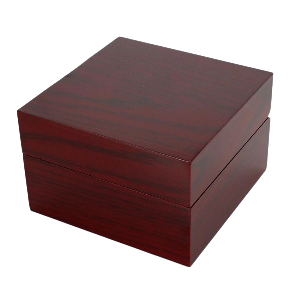 

Single Slot Wine Red Watch Box 15.5x15.5x10cm Square Glossy Wood Wristwatch Case PU Leather Interior