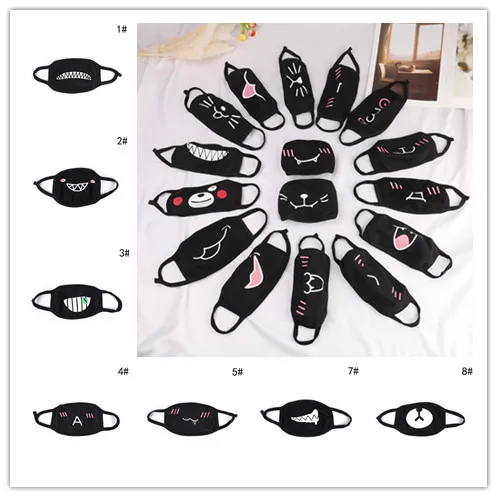 1pcs Unisex Cartoon Funny Mouth Mask Black Cotton Half Anti-bacterial Dust Mouth Mask Winter Warm Cute Masks Multistyle